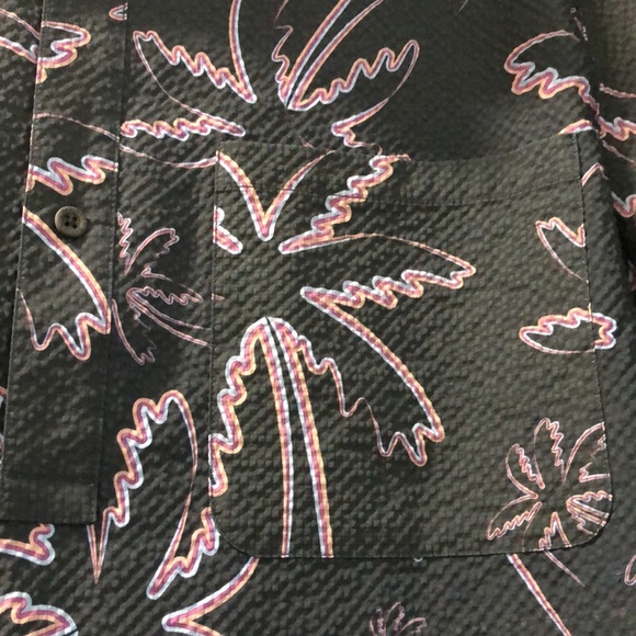 Oakley Hawiian shirt Men's XL Navy Purple Palm Tree Shirt seersucker polo EUC - Picture 3 of 13